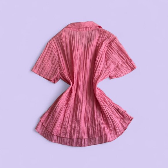 Vintage Pink Pleated Button-Up Blouse – Size M – Christopher & Banks - Picture 6 of 8
